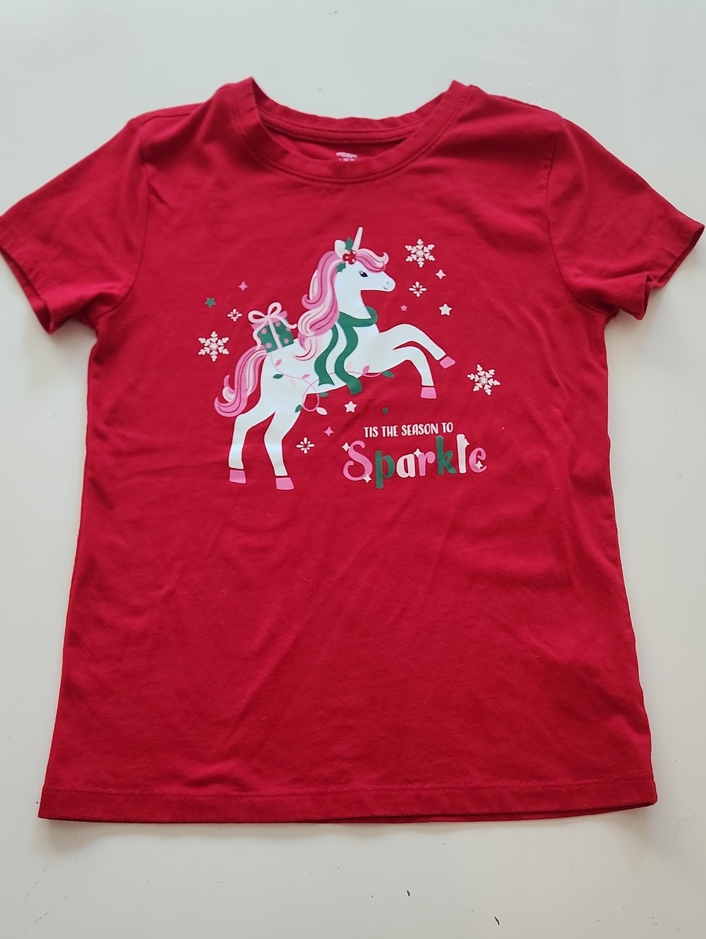 Holiday Time Christmas Unicorn Short Sleeve Tshirt Large 10 12